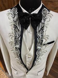 Luxury Men's White Embroidered Wedding Tuxedo Blazer – Custom Slim Fit Groom Suit <b>Jacket</b> with Black Lapel & Bow Tie - Product Image 6