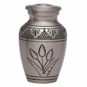 Silver Metal Cremation Urn with Engrave Flower Design Small Size Keepsake Urns Funeral Ceremony Gift <b>Memorial</b> Token Jar Handmade - Product Image 1