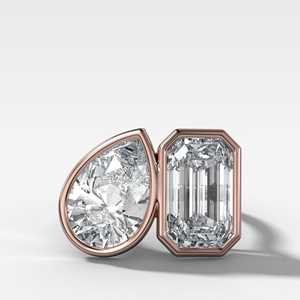 Anillo de compromiso de oro macizo de 14K con esmeralda de 7 quilates en forma de pera y diamante cultivado en laboratorio Toi et Moi, engaste de bisel, moderno, de dos piedras, banda de joyería para boda - Product Image 3