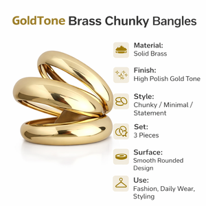 Gold Tone Brass Chunky Bangle Set Smooth Polished Statement Bangles Minimal Thick Stackable Fashion Jewelry - Product Image 6