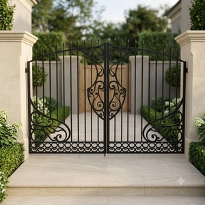 Portail de jardin double en fer forgé artisanal KHP, motif floral exquis, robuste, galvanisé, entrée sécurisée, design victorien - Product Image 2