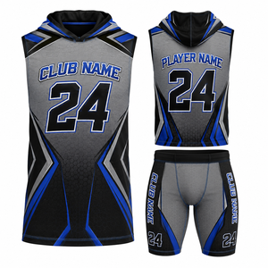 Ensemble de maillots de basketball personnalisés par sublimation Gris Bleu Noir 24 Respirant Unisexe Adulte Uniformes Polyester Thermocollage sans couture - Product Image 1
