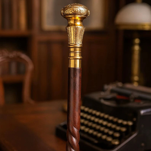 Bâtons de marche rustiques modernes en bois naturel écologique avec poignée en laiton poli, idéaux pour les cadeaux - Product Image 1