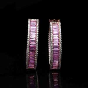 Pink Sapphire <b>Stud</b> Earrings Baguette Cut 925 Sterling <b>Silver</b> Gold Plated Luxury Jewelry Women Fashion Wedding Party Gift Durable - Product Image 3