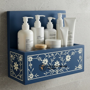 Estante Organizador de Pared para Baño Azul – Soporte de Almacenamiento de Madera Hecho a Mano para Artículos de Aseo y Decoración del Hogar - Product Image 1