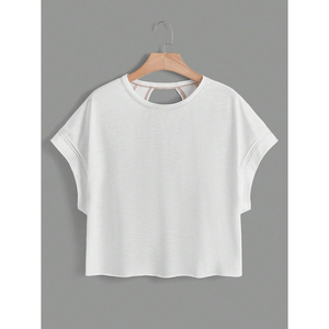 Camiseta Deportiva de Mujer, Blanca, de Color Sólido, con Mangas Cruzadas, Corte Recortado, Tejida, Transpirable, Asimétrica, Holgada, para Primavera/Verano - Product Image 6