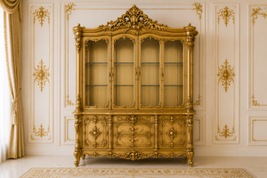 Vitrina de Madera de Teca Sólida de Estilo Moderno Francés con Hoja de Oro, Duradera, Tamaño Personalizado, Muebles para el Hogar, Interiores de Mansiones - Product Image 5
