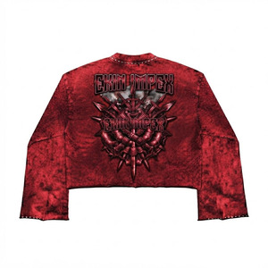 Camiseta Personalizada Unisex Vintage Lavada de Manga Larga Corta con Estampado Gráfico Oversize y Tachuelas Estilo Urbano Marca Privada 100% Algodón - Product Image 2