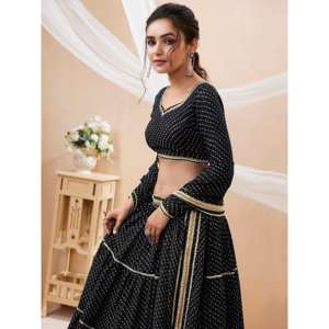 Magnifique Leheriya Noir Imprimé Georgette Lehenga Choli Avec Dupatta - Product Image 5