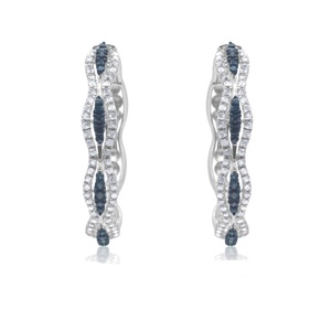 Pendientes de Aro Huggie con Diamantes Naturales Azules y Blancos de Corte Redondo de 2.38 Cttw para Mujer en Plata de Ley 925 - Product Image 1