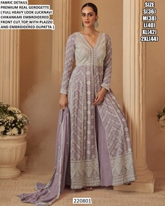 Traditional Embroidered <b>Salwar</b> <b>Kameez</b> For Women With Sequins Zari Work Heavy Chinon Fabric Regular Fit India Pakistan - Product Image 5