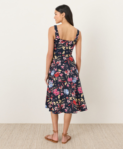 Robe midi décontractée pour femme en coton, coupe ajustée et évasée, sans manches, col carré, imprimée à la main, taille naturelle, idéale pour l'été - Product Image 4
