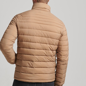 Men's Winter Puffer Jacket Stand Collar <b>Covered</b> <b>Button</b> Closure Windproof Solid Color Casual Slim Fit Cotton Wadding Front - Product Image 3