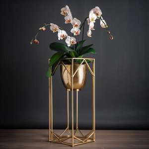 Elegante Soporte Dorado para Macetas, Moderno Soporte Geométrico Dorado para Plantas, Soporte de Lujo Dorado para Macetas de Interior - Product Image 1