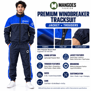 Ensemble de survêtement unisexe décontracté streetwear coupe-vent uni, veste à capuche tissée et pantalon de jogging, fermeture éclair intégrale, logo personnalisé, design 2-en-1 - Product Image 6