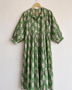 <span class=keywords><strong>Abito</strong></span> Midi Boho con Stampa Animalier Verde, Collo Annodabile, <span class=keywords><strong>Maniche</strong></span> a <span class=keywords><strong>Tre</strong></span> <span class=keywords><strong>Quarti</strong></span> a Sbuffo, Vestito Casual Primaverile in Viscosa - Product Image 2