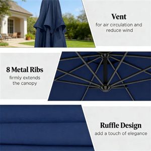 Ombrellone da Terrazzo Blu Navy con Base, Ombrellone da Esterno per Cortile e Patio con Base Inclusa - Product Image 4