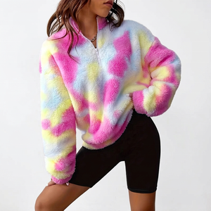 Sweat-shirt en polaire pour femme, demi-zippé, color block, col montant, manches longues - Product Image 2