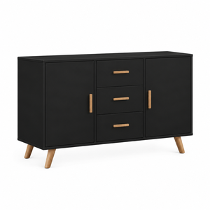 Buffet scandinave blanc de style mid-century modern avec 3 tiroirs et pieds en bois - Product Image 5