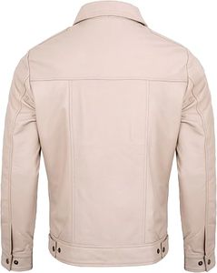 Veste en cuir véritable beige blanc cassé sur mesure pour homme, col chemise classique, vente en gros OEM - Product Image 2