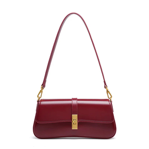 Bolso de Hombro de Cuero Patentado para Mujer, Cierre de Solapa con Broche, Bolso Bandolera Rojo Clásico, Duradero para Uso Diario - Product Image 1