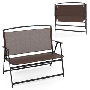Banc de jardin pliable pour 2 personnes avec dossier et accoudoirs pour l'utilisation en jardin ou sur la terrasse - Product Image 1