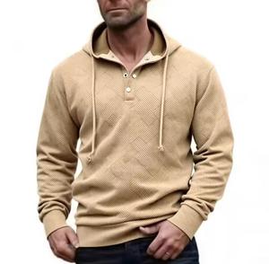 Sweat-shirt à capuche pour homme, coupe classique, couleur unie, tricoté, 100% coton, écologique, avec poche, vêtement décontracté d'automne - Product Image 3