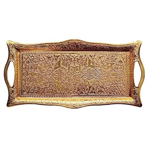 Plateau à thé marocain artisanal en cuivre, gravé, de luxe, avec poignées, en vente en gros – Nouvelle tendance - Product Image 1