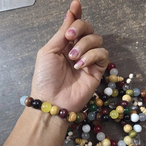 Handcrafted Multicolor <b>Beaded</b> <b>Bracelet</b> with Wooden and Glass Beads Bohemian Stretch Wristband Ethnic Fashion Jewelry - Product Image 1