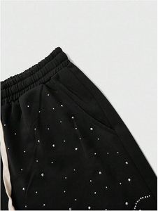 Pantalones Deportivos Holgados para Hombre, Estilo Y2K, con Pedrería Brillante, Cintura Elástica con Cordón, Pierna Ancha, Estilo Urbano - Product Image 3