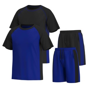 Conjunto Deportivo para Hombre, Camiseta y Pantalones Cortos con Bloques de Color, Cuello Redondo, Secado Rápido, Poliéster y Elastano, Ropa de Verano - Product Image 4