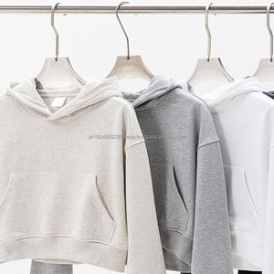 Sudadera con capucha recortada de Color liso para mujer de peso pesado 65% algodón 35% poliéster Sudadera con capucha bordada - Product Image 1