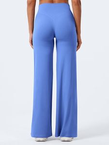 High Waist Seamless Yoga <b>Leggings</b> Women Solid Color Full Length Elastic Waist Pants With <b>Pockets</b> Blue - Product Image 3