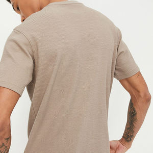 T-shirt à manches courtes pour homme, beige, col rond, coupe classique, tricoté, 100% coton, couleur unie - Product Image 2