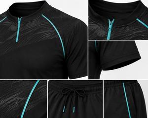 Ensemble Athlétique Homme Tendance Noir Séchage Rapide Respirant avec Accents Vert Néon Manches Longues Rash Guard et Short Tenue Active Écologique - Product Image 5