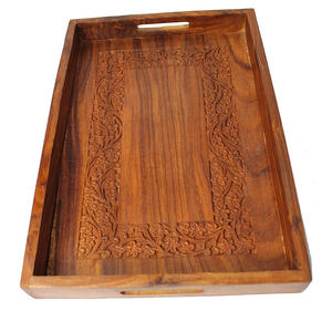 Bandeja Rectangular de Madera Maciza Rústica y Elegante de Brownwood Handicrafts, con Asa, para Uso Decorativo - Product Image 1