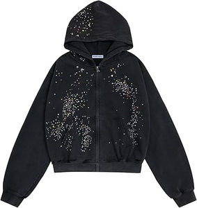 Premium Black <b>Rhinestone</b> Zip Up men's hoodie hoodie for men Streetwear Sparkle Cotton Fleece Fashion <b>Jacket</b> WinterEssential - Product Image 1