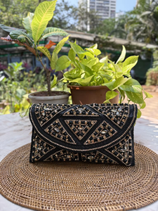 SANGRAJ CREATIONS Geometric Crystal Flap Clutch Bag 5 Inch Luxury Sparkling Evening <b>Handbag</b> Embellishments Cotton Lining Party - Product Image 5