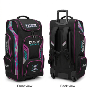 TAISON SPORTS Premium 600D PU Ice Hockey <b>Bag</b> 320 GSM Black for Teal Panel <b>Wheeled</b> <b>Travel</b> Gear 30-40L Custom Logo Sports Team - Product Image 1