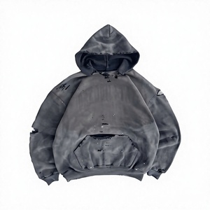 Sweat-shirt à capuche oversize pour homme, noir uni, en molleton de coton, imprimé effet gouttelettes, style automne, coupe classique, tricoté - Product Image 2