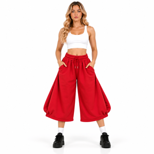 Shorts amples personnalisés pour femmes, style Y2K tendance, jambes larges, taille élastique avec cordon de serrage, couleur unie, bermudas pour femmes - Product Image 1
