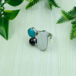 Anillo de Plata de Ley 925 con Perla de Agua Dulce, Ónix Negro y Turquesa, Anillo Ajustable, Regalo de Joyería - Product Image 3