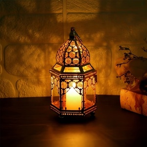 Festive Gold Metal <b>Moroccan</b> <b>Lantern</b> with Glass Panels Decorative Candle Holder for Christmas Ramadan Home Table Decor - Product Image 3