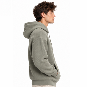 Mens Waffle Knit Hoodie Pullover <b>Long</b> Sleeve Thermal Casual Winter Streetwear Custom Hooded <b>Sweatshirt</b> Wholesale Sportswear - Product Image 3