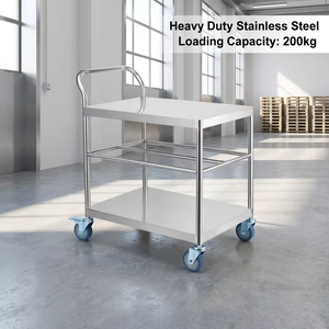 Heavy Duty Stainless Steel Service <b>Trolley</b> Silent Rubber Wheel Cart - Product Image 3