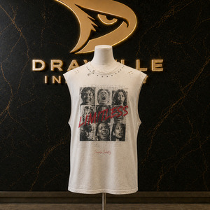 LIMITLESS Y2K <b>Studded</b> Muscle Tee Cream Oversized Grunge Sleeveless Tank Top with Face Graphic Streetwear - Product Image 1