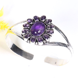 New Arrival Handmade 925 Sterling Silver Gemstone Jewelry Cluster Statement Cuff <b>Bracelet</b> Natural <b>Amethyst</b> Designer <b>Bracelet</b> - Product Image 4