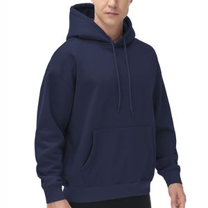 Sweat-shirt à capuche en molleton de coton bleu marine pour homme, coupe classique, avec poche kangourou - Product Image 3