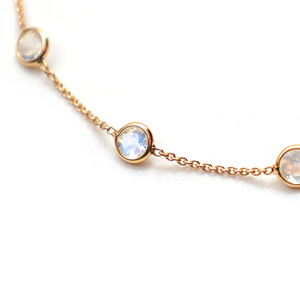 Pulsera de Piedra Lunar Arcoíris Natural Redonda con Bisel de Oro Amarillo Sólido de 18K, Cadena de Gemas Luminosas, Lujosa, Piedra de Nacimiento de Junio - Product Image 3