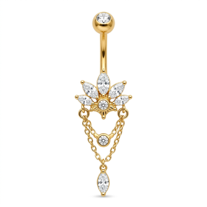 Anillo de Ombligo de Moda Chapado en Oro de 10K con Rosca Interna, Cadena Colgante y Diamantes Florales, Joyería Corporal para Mujer - Product Image 1